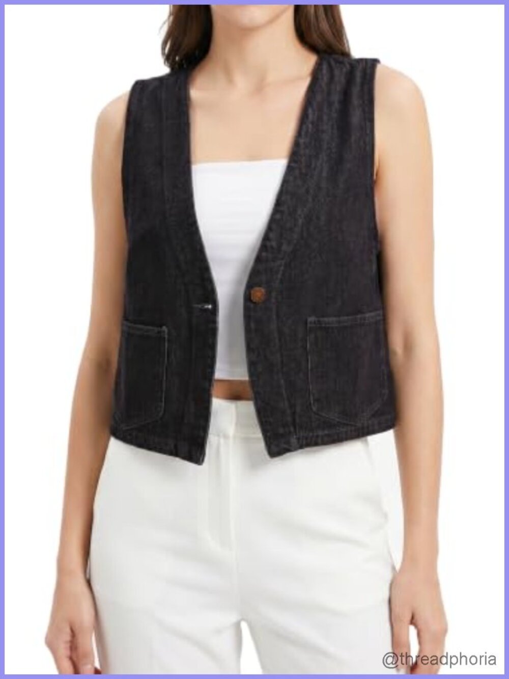 Womens Denim Vest Sleeveless Jean Button Front Top
